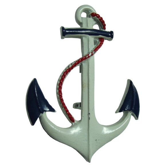 Vintage Anchor Brooch Pin  Victorian enamel red white blue patriotic sailor ship - Picture 1 of 8